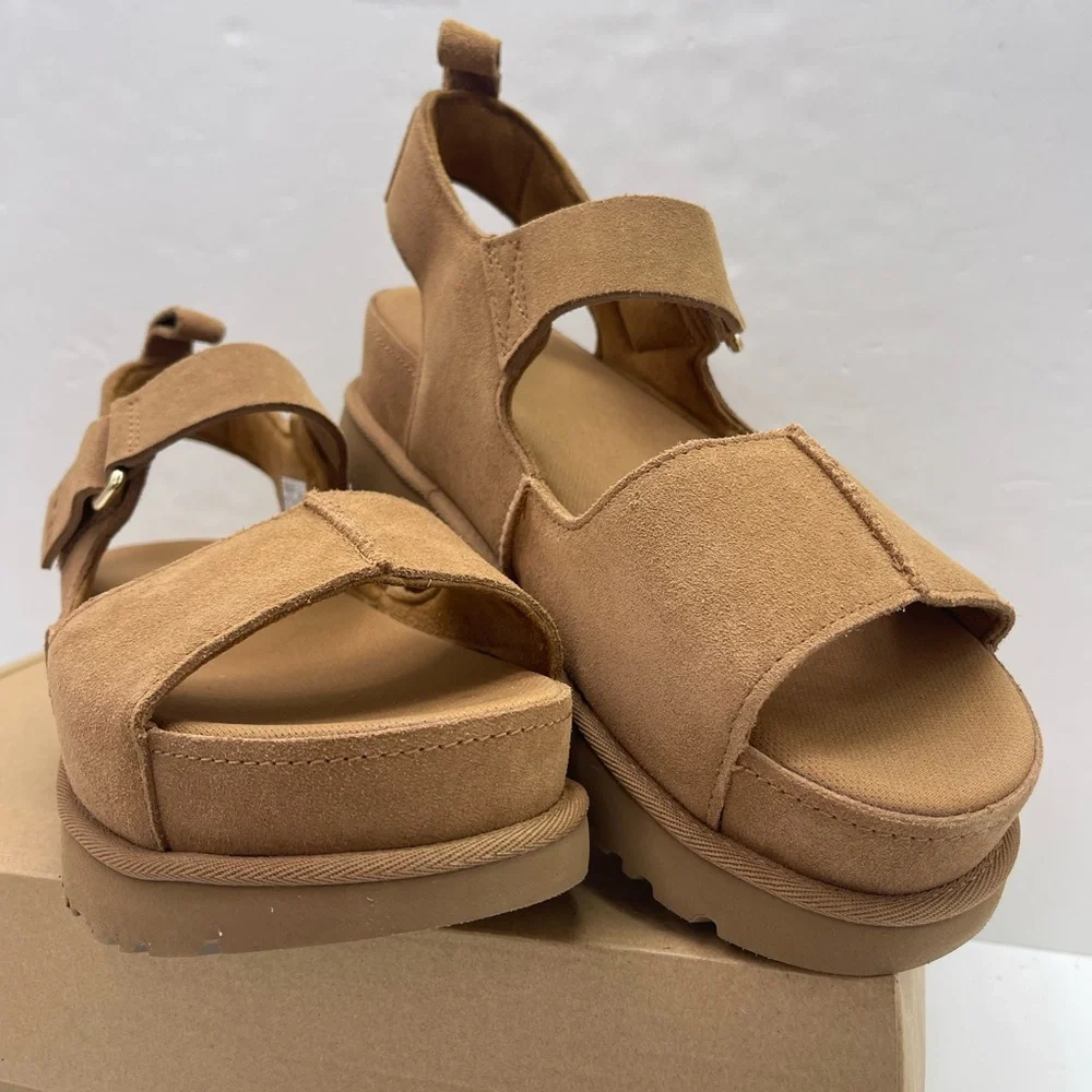 UGG GOLDENSTAR WMNS 10 HI Platform Sandals Chestnut Suede - Picture 5 of 16